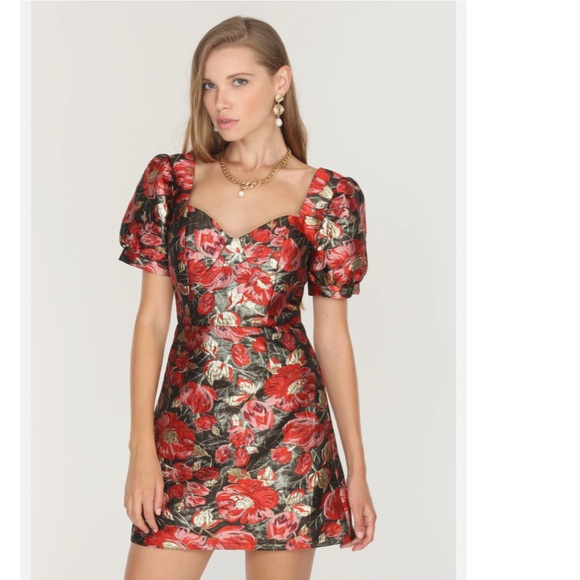 ADELYN RAE CLARIS PUFF SLEEVE JACQUARD MINI DRESS - Picture 2 of 12
